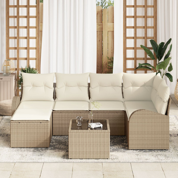 Conjunto de Sofás de Jardim com Almofadas Marron Rattan Poliéster M 3