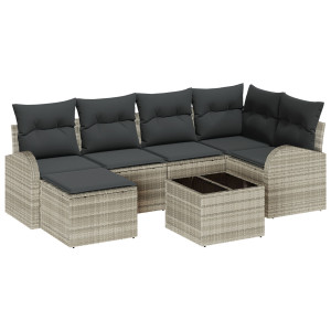 Conjunto de Sofá de 7 Peças com Almofadas Cinza Vime Sintético H