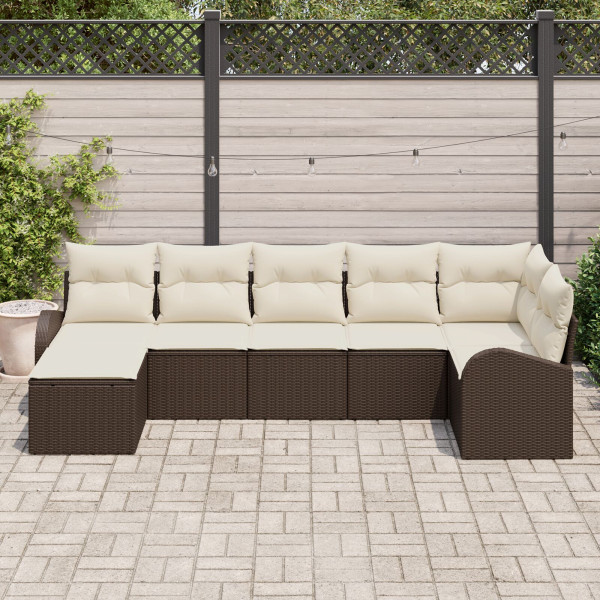 Conjunto de Sofá de Jardim de 7 Peças com Almofadas Castanho em Rattan Sintético M 3