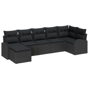 Conjunto de Sofá de Jardim de 7 Peças com Almofadas Preto Rattan Poli H