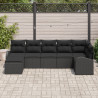 Conjunto de Sofá de Jardim de 7 Peças com Almofadas Preto Rattan Poli 3