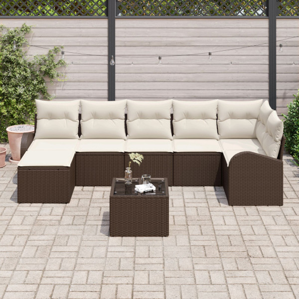 Conjunto de Sofá de Jardim de 7 Peças com Almofadas Cinza Rattan Poliéster M 3