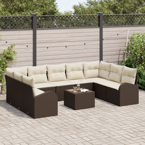 Conjunto de Sofá de Jardim Modular de 9 Peças com Almofadas Cinza em Rattan de Polietileno M 3