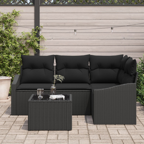 Conjunto de Sofás de Jardim de 5 Peças com Almofadas Bege. Rattan Poliéster M 3