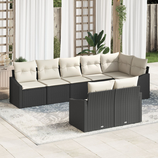 Conjunto de Sofá de Jardim de 8 Peças com Almofadas Preto em Rattan Sintético M 3