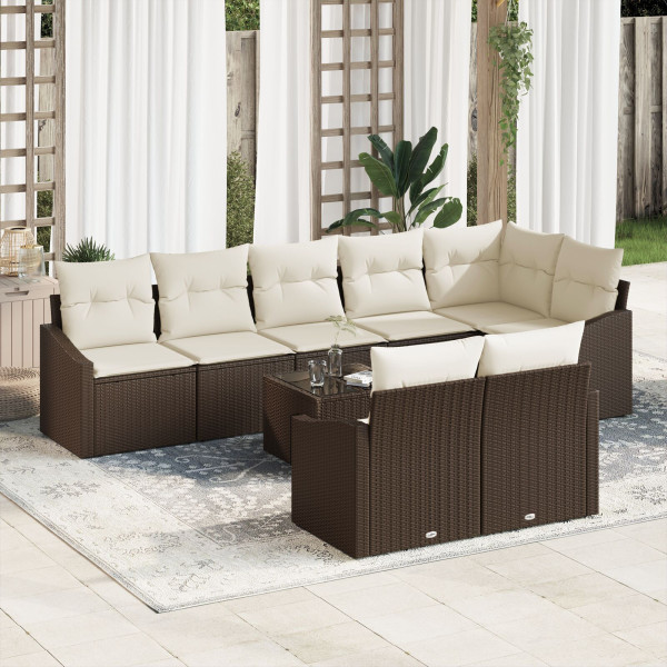Conjunto de Sofá de Jardín Conjunto de 9 Beige. Marrón D