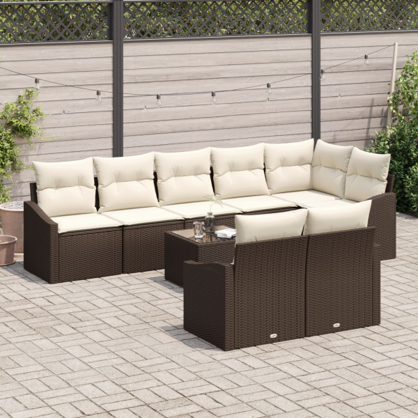 Conjunto de Sofá de Jardín Conjunto de 9 Beige. Marrón M 3