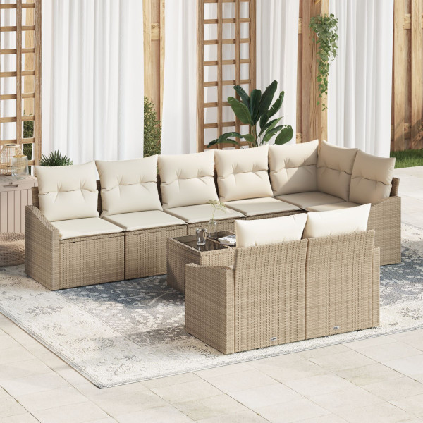 Conjunto de Sofá de Jardín  Conjunto de 9 Beige Polirratán Moderno D