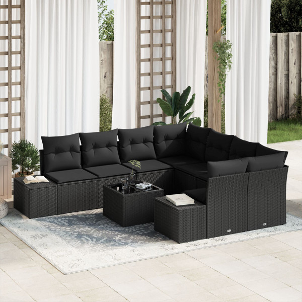 Conjunto de Sofá de Jardín 9 Piezas Negro D