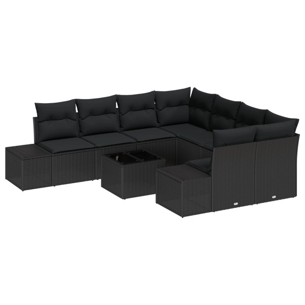 Conjunto de Sofá de Jardín 9 Piezas Negro M 2