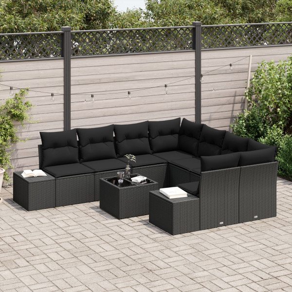 Conjunto de Sofá de Jardín 9 Piezas Negro M 3