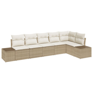 Conjunto de Sofás de Jardim de 6 Peças com Almofadas Bege em Rattan H