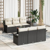 Conjunto de Sofá de Jardim 7 Peças com Almofadas Preto Rattan Poli Acácio 1