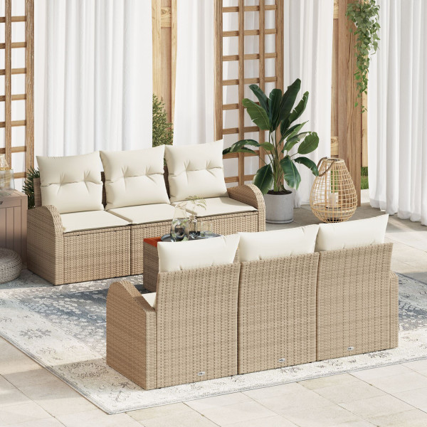 Conjunto de Sofá de Jardín de 7 Piezas con Cojines Beige Poliratán Acacia D