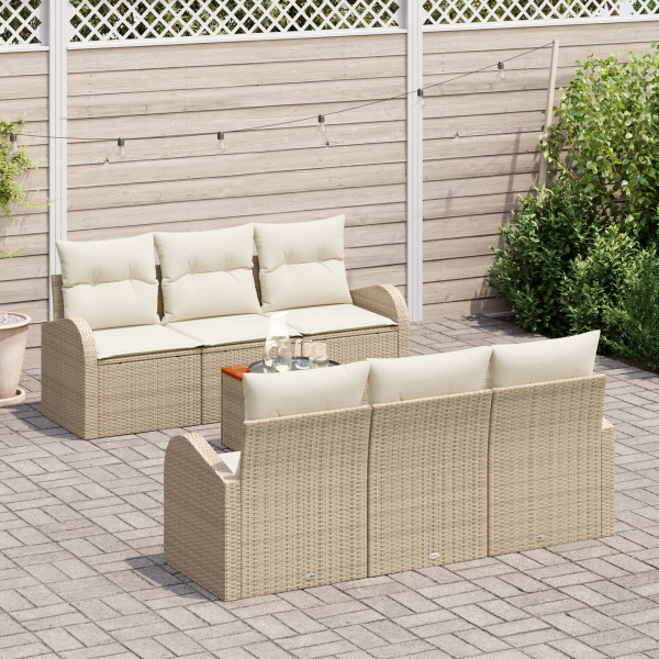 Conjunto de Sofá Jardim 7 Peças com Almofadas Bege Rattan Acácia M 3