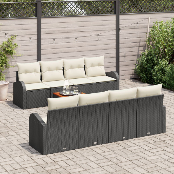 Conjunto de Sofá de Jardim de 9 Peças com Almofadas Preto Rattan PE Acácia M 3