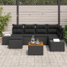Conjunto de Sofá de Jardim de 7 Peças com Almofadas Pretas em Rattan Polyrattan Acácia 3