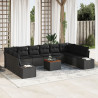 Conjunto de Sofá de Jardim com 11 Peças e Almofadas de Rattan Preto e Acácia. 1