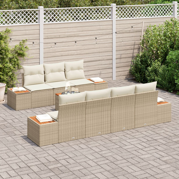 Sofá de Jardim Modular de 8 Peças com Almofadas Beiges em Rattan e Acácia M 3