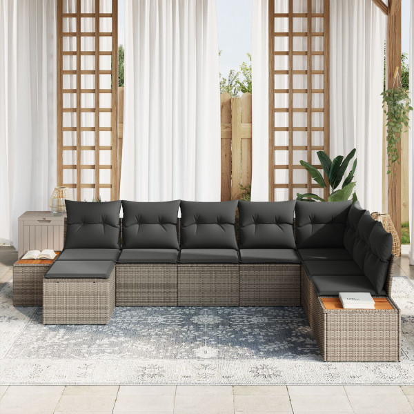 Conjunto de Sofá de 8 Piezas  con Cojines Gris Ratán Poli Acacia M 3