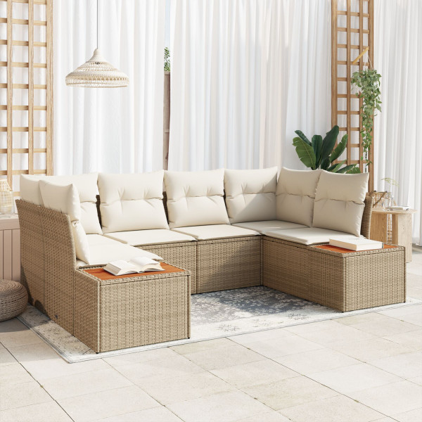 Juego de Sofá de Jardín de 6 Piezas con Cojines Beige Poli Rattan Acacia D