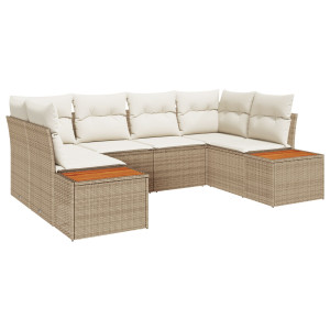Juego de Sofá de Jardín de 6 Piezas con Cojines Beige Poli Rattan Acacia H
