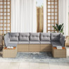 Conjunto de Sofá de Jardim de 7 Peças com Almofadas Bege de Vime Sintético de Acácia 3