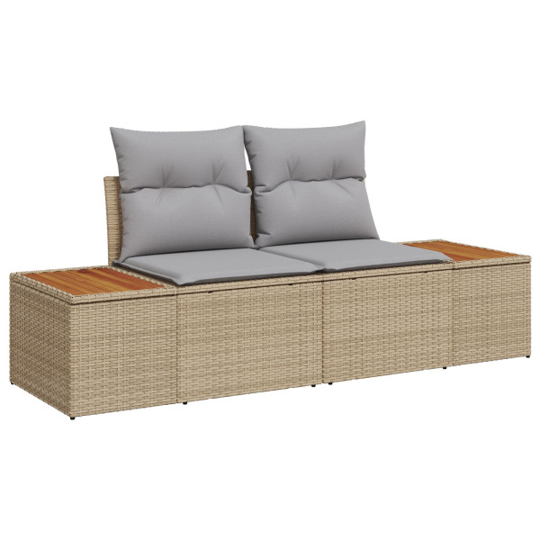 Conjunto de Sofá de Jardim com 9 Peças e Almofadas em Bege. Feito de rattan sintético e madeira de acácia. M 4