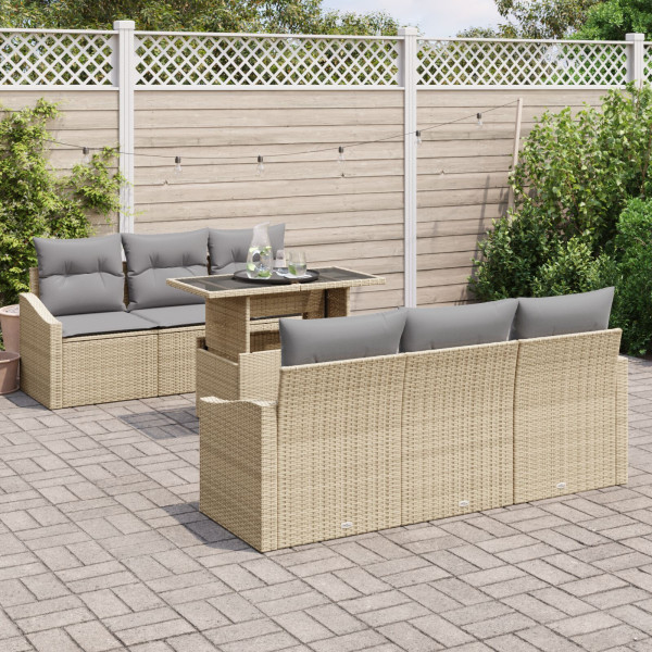 Conjunto de Sofá de Jardim com 7 Peças e Almofadas em Rattan Sintético Bege. M 3