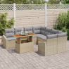 Conjunto de Comedor de Jardín de 9 Piezas con Cojines Beige de Ratán y Acacia 3