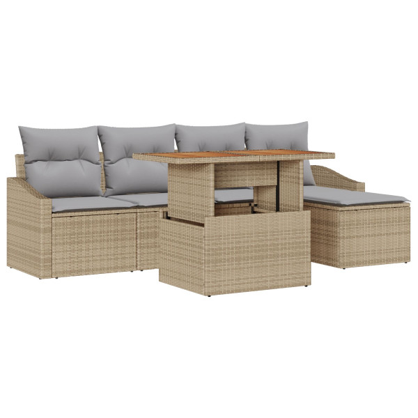 Set de 6 Piezas de Comedor de Jardín con Cojines Beige de Poliratán M 2