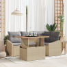 Conjunto de Comedor de Jardín de 5 Piezas con Cojines Beige Polirratán Acacia 1