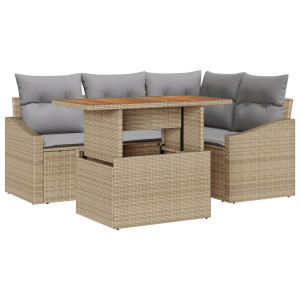 Conjunto de Jantar de Jardim com 5 Peças e Almofadas Beijes de Rattan Sintético e Acácia H