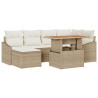 Conjunto de 7 Piezas para Comedor de Jardín con Cojines Beige de Rattan Sintético y Acacia 2