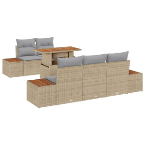 Conjunto de Comedor de Jardín de 6 Piezas con Cojines Beige Poliratán Acacia H