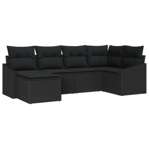 Conjunto de Jantar de Jardim de 6 Peças com Almofadas Preto Polirattan H
