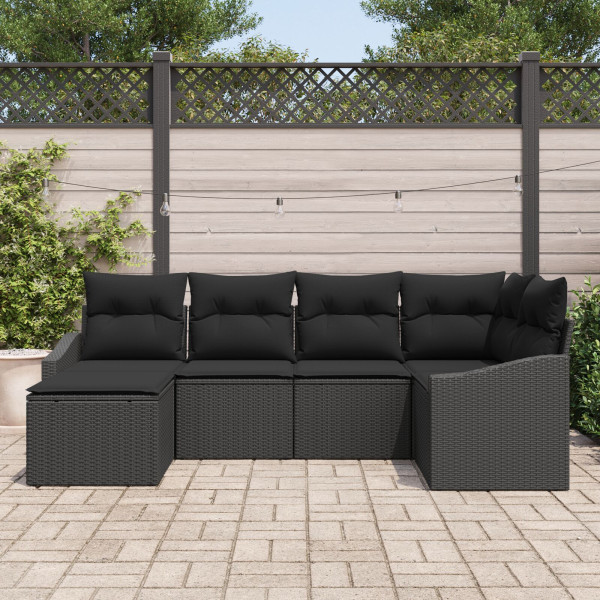 Conjunto de Jantar de Jardim de 6 Peças com Almofadas Preto Polirattan M 3
