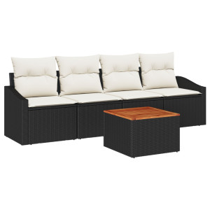 Conjunto de Sofá de Jardim 5 pcs Preto. branco 55 x 55 x 37 cm H