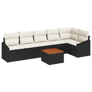 Conjunto de Sofá de Jardim 7 pcs Preto. branco 55 x 55 x 37 cm H