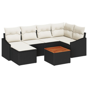 Conjunto de Sofá de Jardim 7 pcs Preto. branco 55 x 55 x 37 cm H