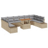 Conjunto de Sofá de Jardín  de 11 Piezas con Cojines Beige de Poliratán 2