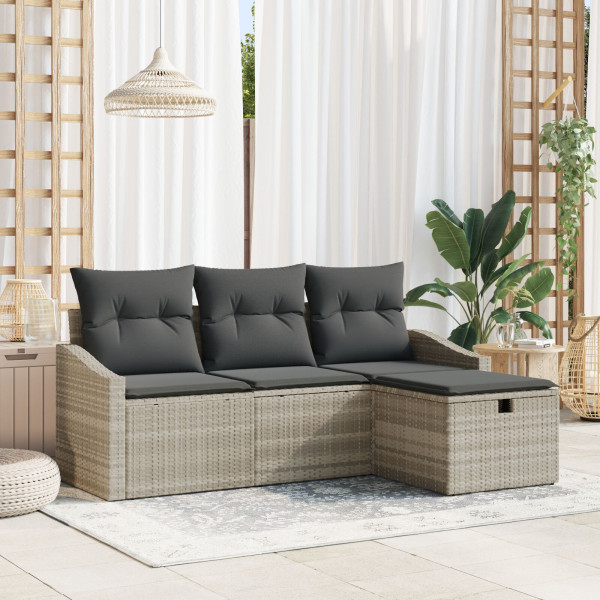Conjunto de 4 Piezas de Sofá de Jardín con Cojines Gris Claro Rattan D