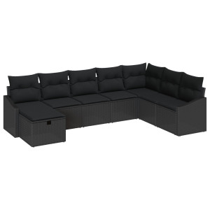 Conjunto de Sofá de Jardim de 8 peças com Almofadas Preto Polirattan H