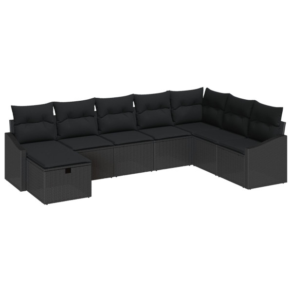 Conjunto de Sofá de Jardim de 8 peças com Almofadas Preto Polirattan M 2