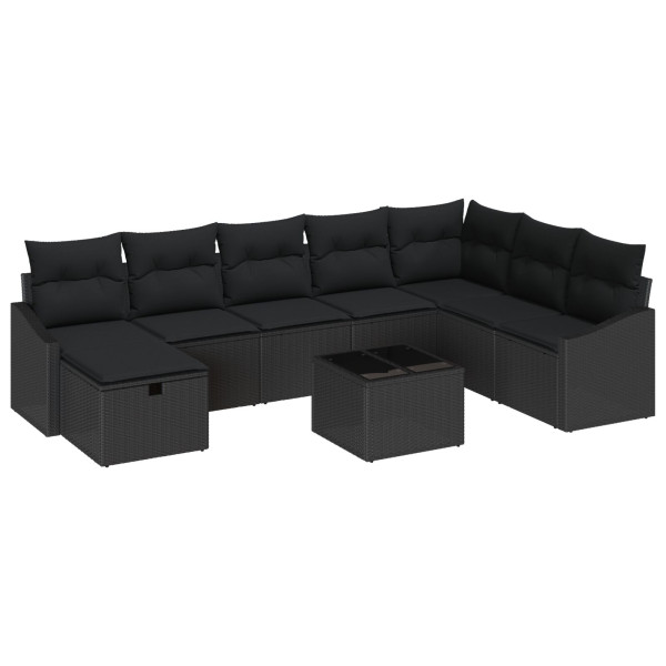 Conjunto de Sofá de Jardim de 9 Peças com Almofadas Rattan Preto M 2