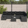 Conjunto de Sofá de Jardim de 9 Peças com Almofadas Rattan Preto 3