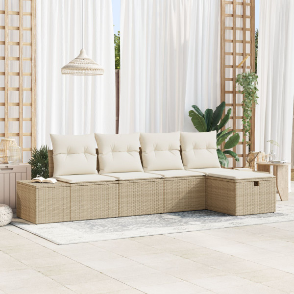 Conjunto de Sofá de 5 Piezas  con Almohadas Beige Poliratán D