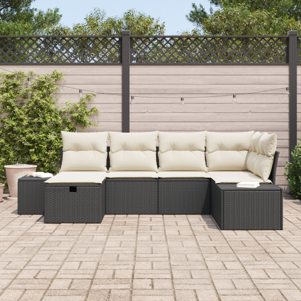 Conjunto de Sofá de Jardim de 6 Peças com Almofadas em Rattan Preto M 3