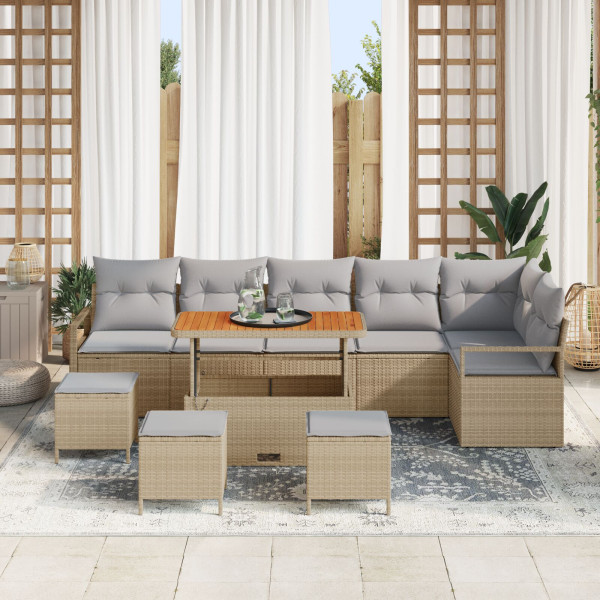 Conjunto de Sofás de Jardín de 10 Piezas con Cojines Beige Poliratán Acacia. Sofá de Jardín de 2 Plazas con Almacenamiento y Coj M 3