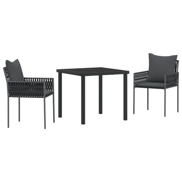 Conjunto de Jantar para o Jardim com Almofadas - 3 Peças Preto de Rattan Sintético. M 2